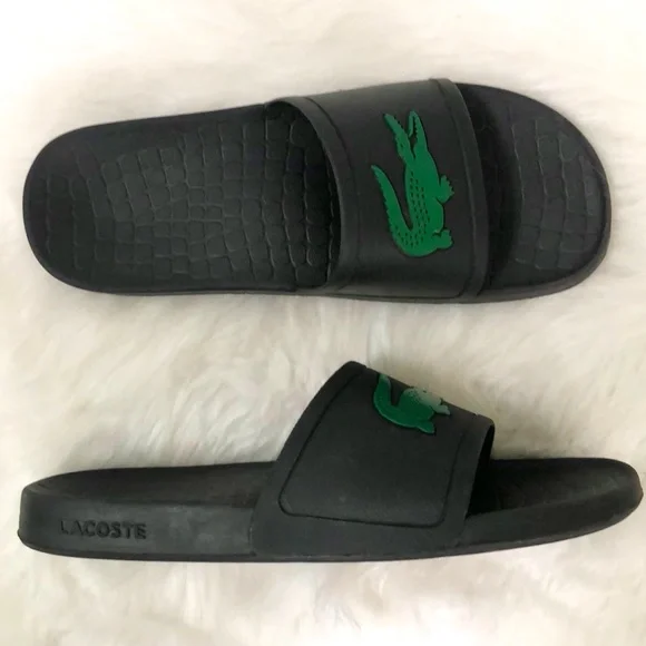 Lacoste | Shoes | Lacoste Mens Black Slides W Green Gator Sz 